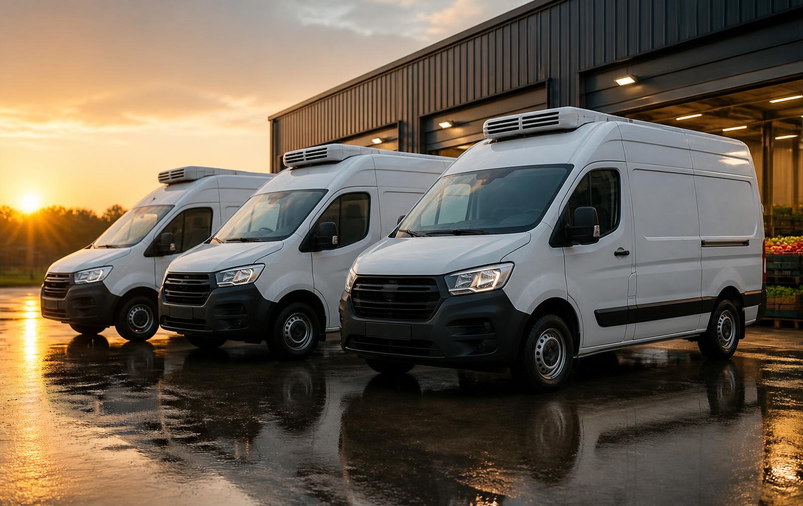 Chilled delivery vans loaded for morning trade routes